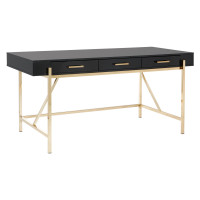 OSP Home Furnishings BWY65-BLK Broadway Desk with Black Gloss Finish and Gold Frame